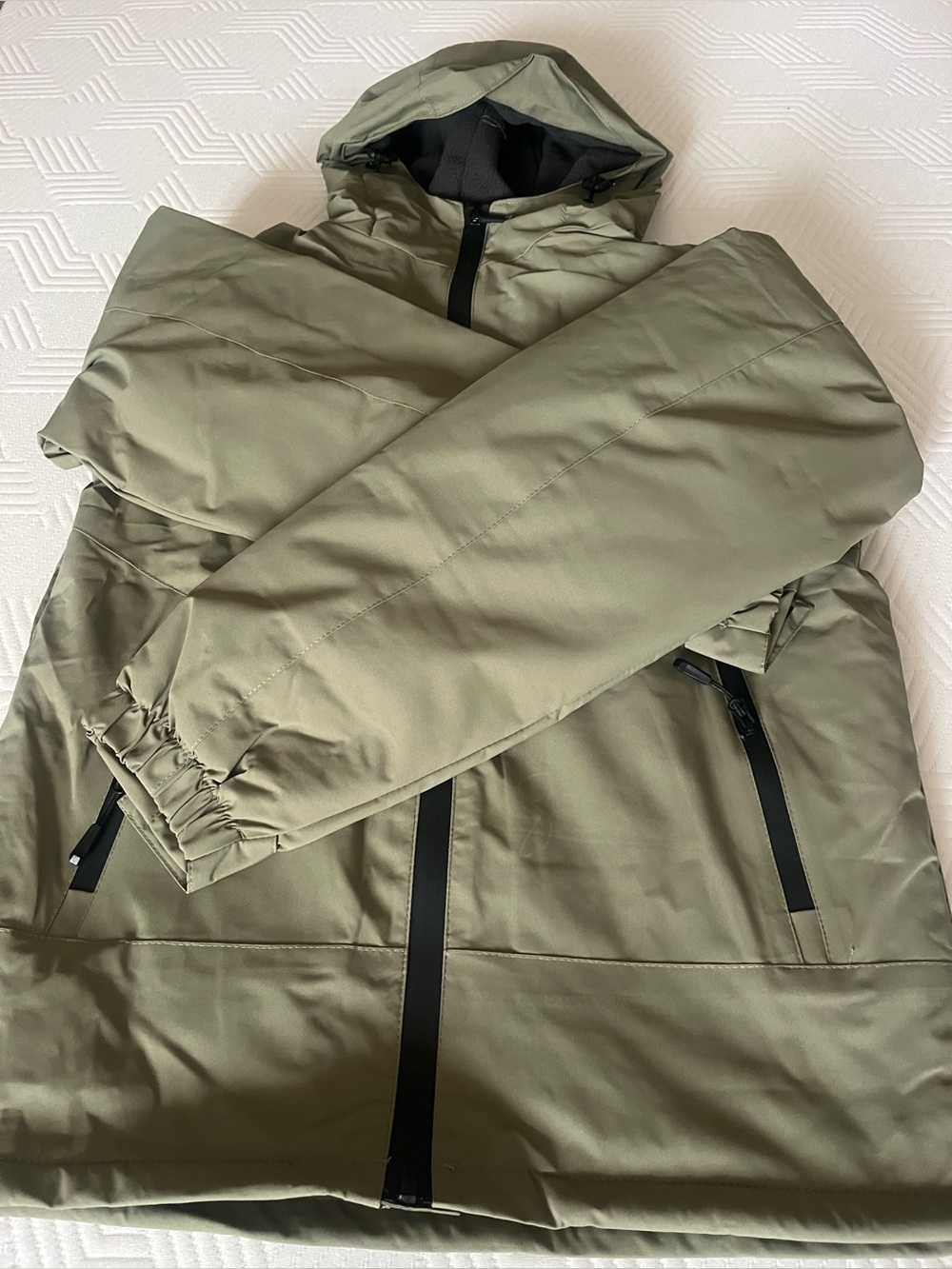 Unbranded Unisex Kids Olive Green Hooded Winter Jacket